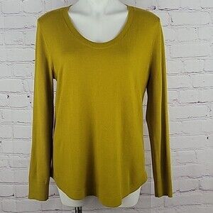 Loft Women's yellow/green long sleeve knit top scoop neckline Size Large